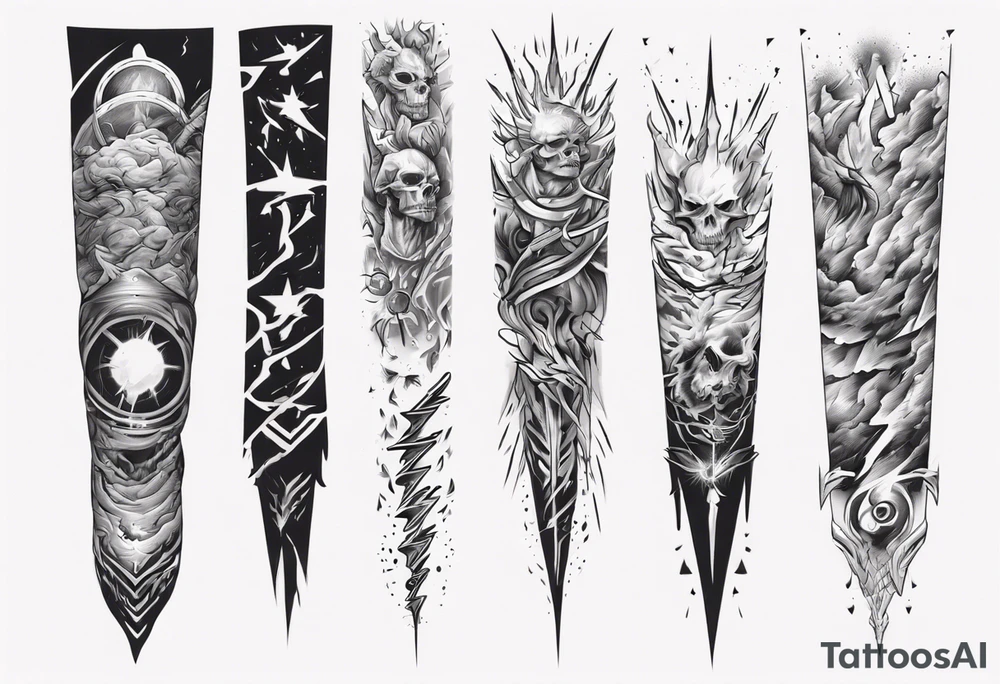 forearm sleeve thunder pattern tattoo idea