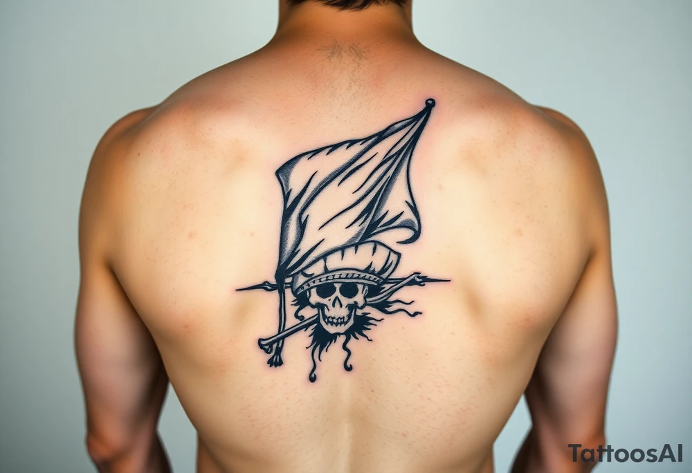 Full sleeve with pirate flag, sun rise, tattoo idea