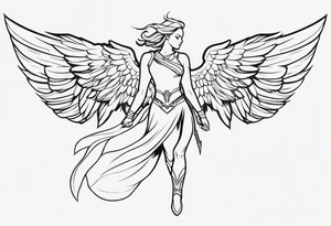 The full body of a Valkyrie with wings flying tattoo idea