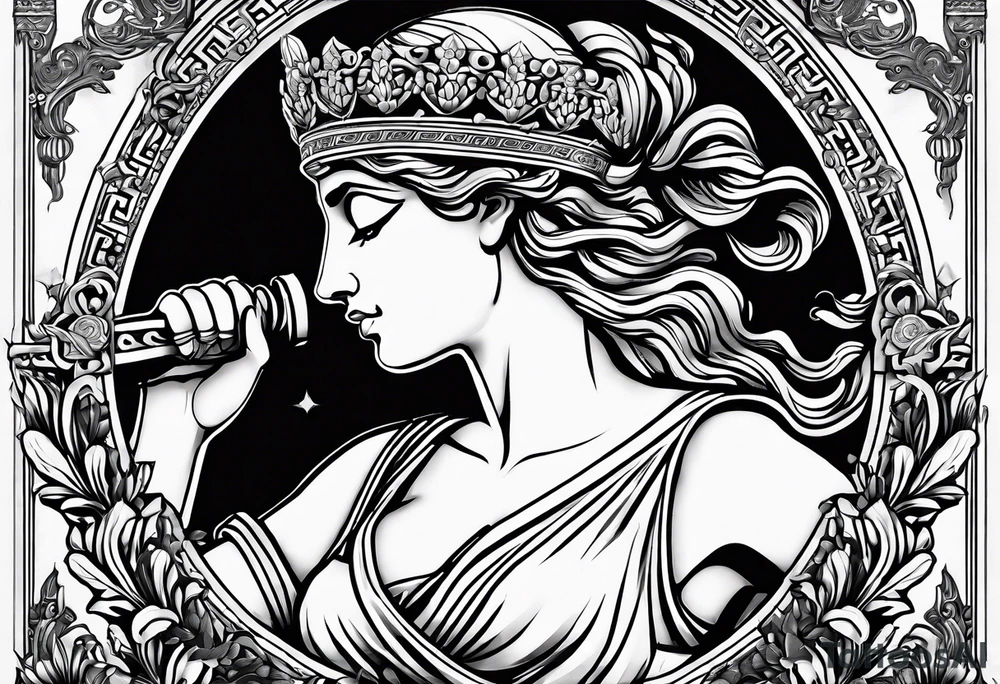 "I would like to depict Themis (Greek Goddess of Justice) cutting her own eyes with her sword." tattoo idea