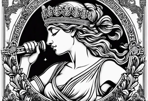 "I would like to depict Themis (Greek Goddess of Justice) cutting her own eyes with her sword." tattoo idea