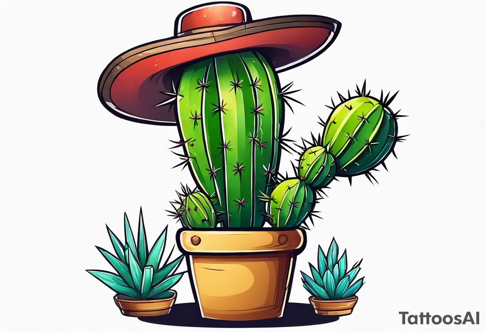Cartoon style cactus tattoo idea
