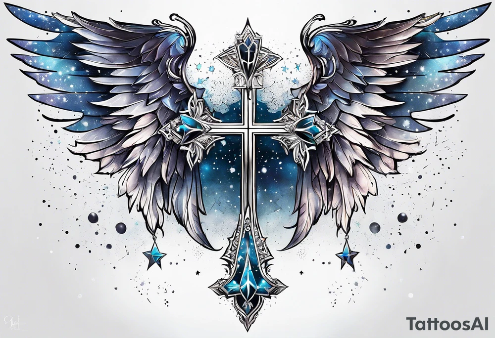Constellation, wing , snow , cross tattoo idea