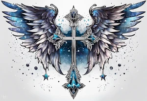 Constellation, wing , snow , cross tattoo idea
