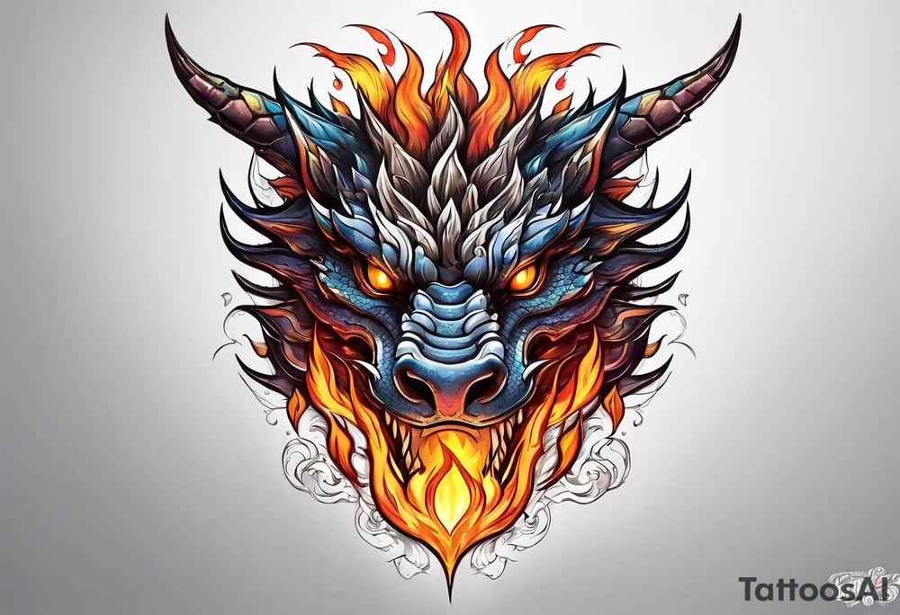 Dragon head with fire around tattoo idea