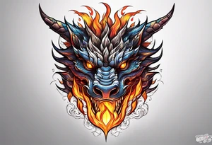 Dragon head with fire around tattoo idea