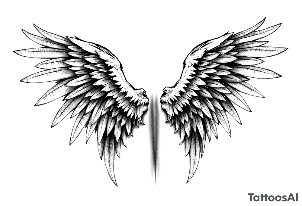 Realistic long angelwings on a back tattoo idea