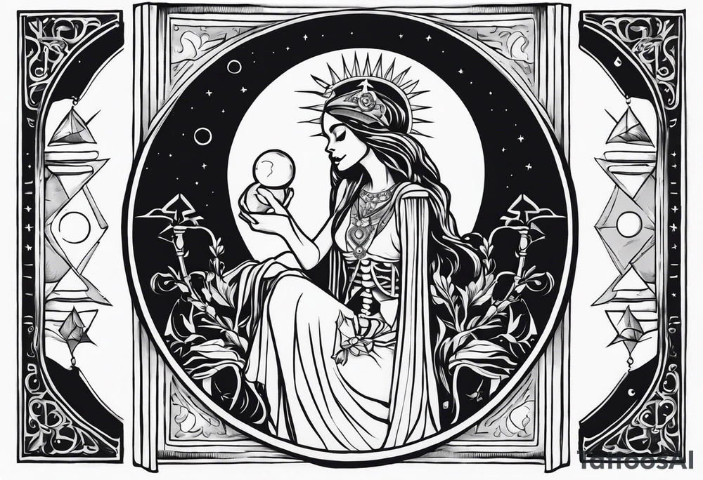 High priestess skeleton moon tarot card tattoo idea