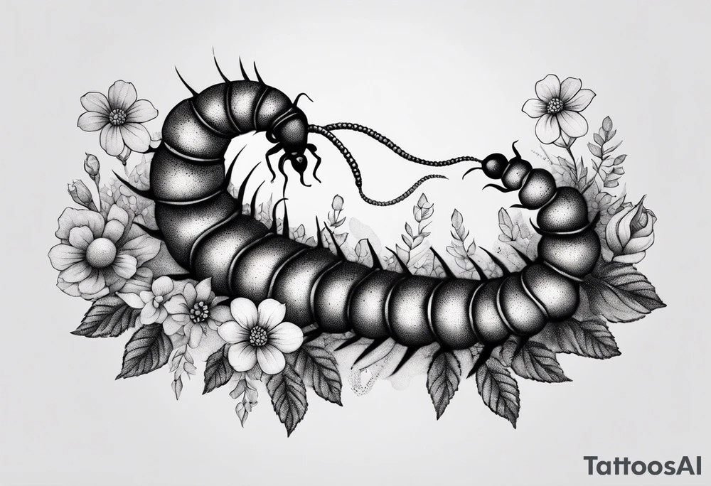 Centipede with flowers tattoo idea