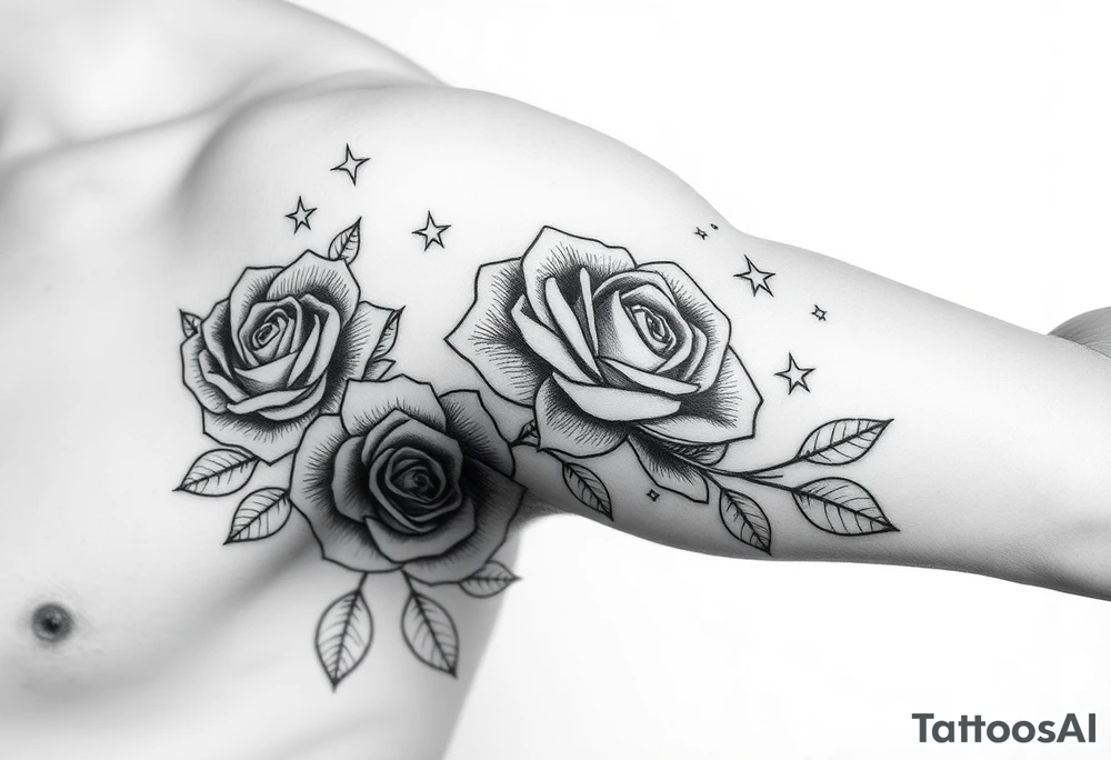 Name Eden roses and stars tattoo idea