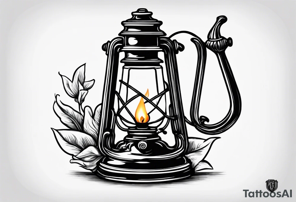 Oil lamp with tombstone tattoo idea