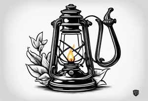 Oil lamp with tombstone tattoo idea