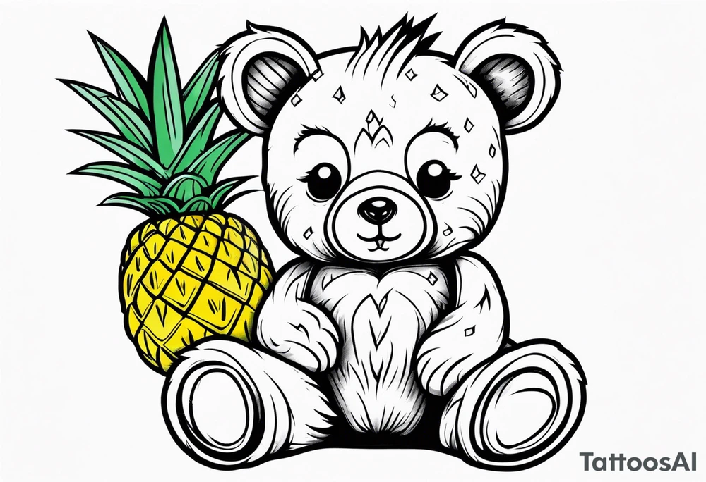 Teddy bear loves pineapple tattoo idea