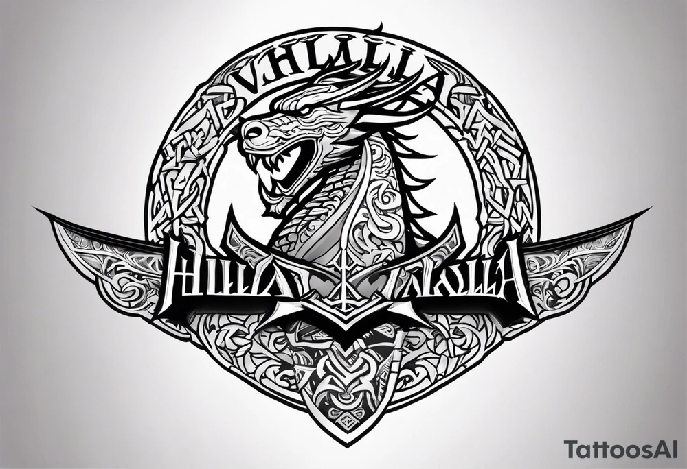 Viking valhalla sword shield dragon tattoo idea