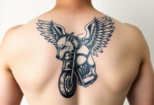 guardian angel wolf on a motorcycle tattoo idea
