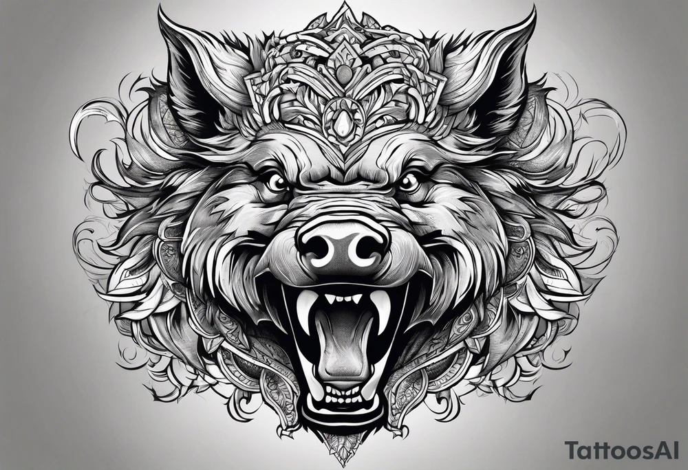 angry boar from front with legs tattoo idea