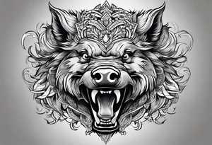 angry boar from front with legs tattoo idea