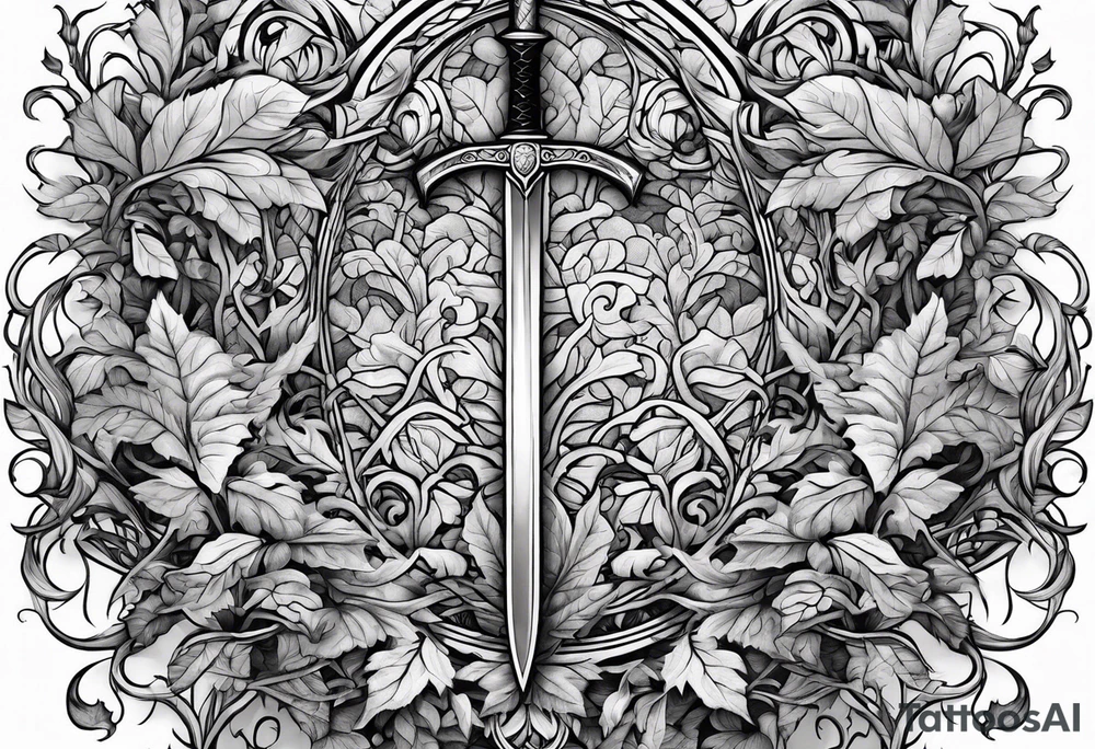 Leafy vines with sword tattoo idea