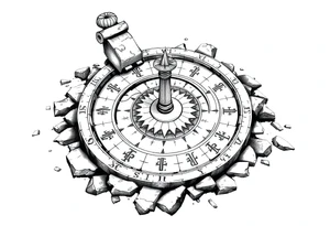 Crumbling sundial on the ground tattoo idea