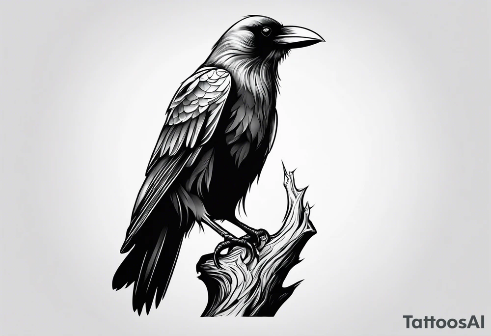 outline of a tall Raven tattoo idea