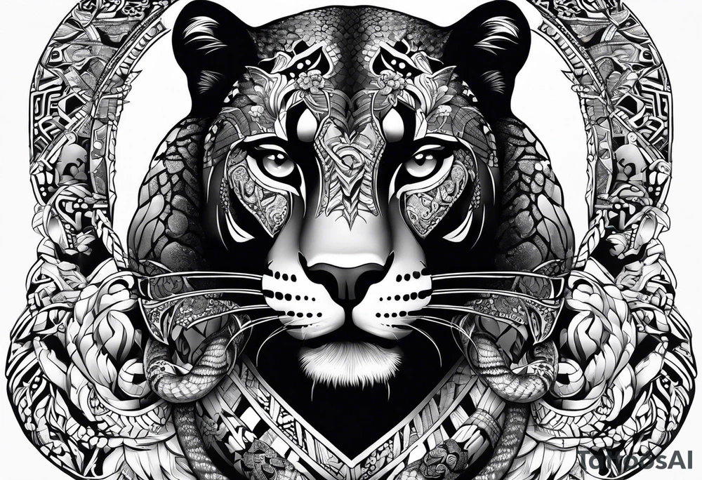 aztec black jaguar with snake tattoo idea