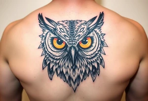 Abstract large colored tripping eye owl tattoo idea