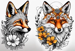 A forearm tattoo of a fox and a bee tattoo idea