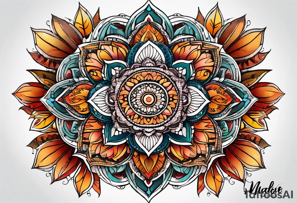 male mandala Knee tattoo in fall colors tattoo idea