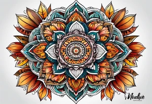male mandala Knee tattoo in fall colors tattoo idea