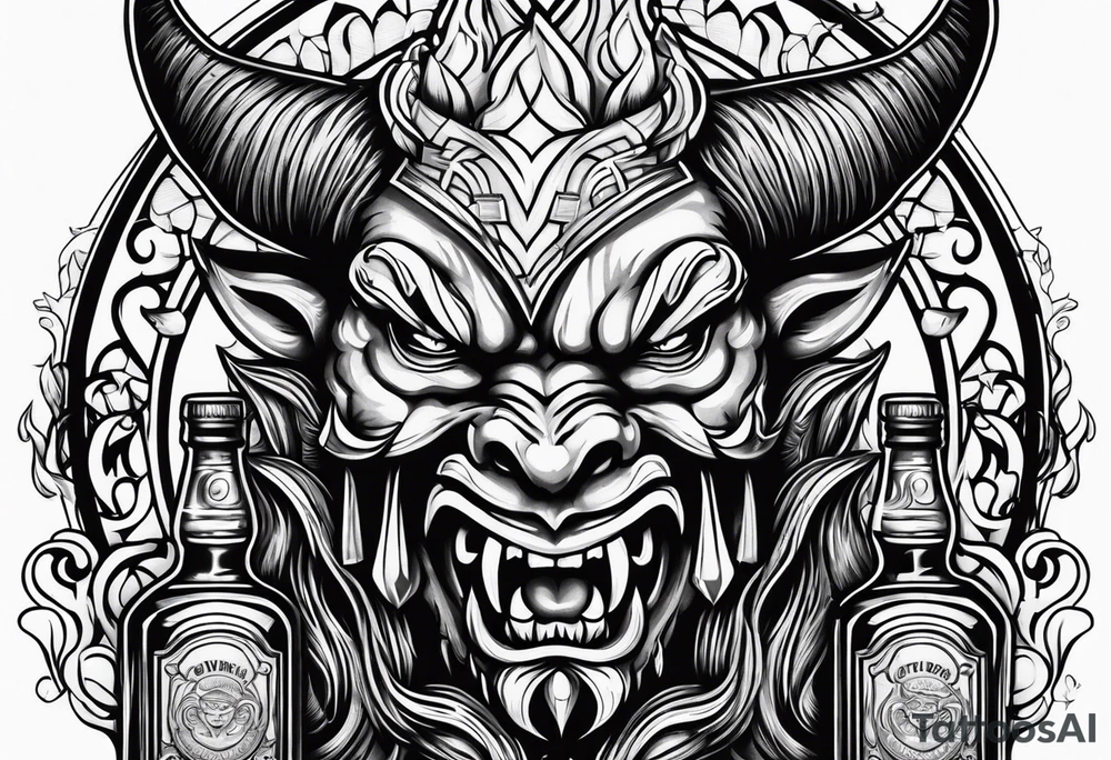 Devil with whiskey botttle tattoo idea