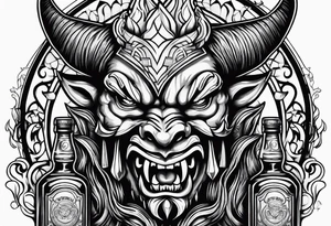 Devil with whiskey botttle tattoo idea