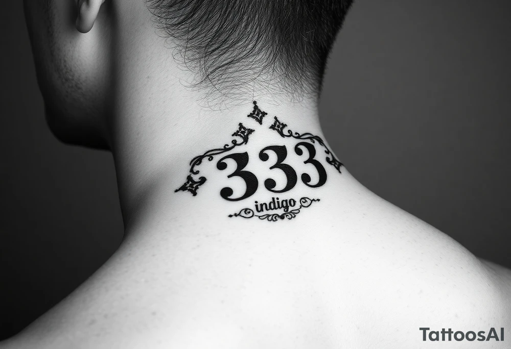 Spiritual number 333 with the name indigo in it small to medium tattoo on neck tattoo idea