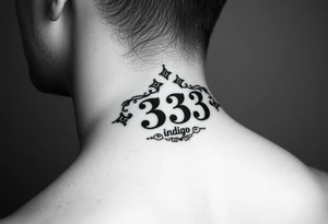Spiritual number 333 with the name indigo in it small to medium tattoo on neck tattoo idea