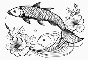 koi fish with a narrow body and elongated fins, trimmed with pearls, ginkgo leaves around tattoo idea