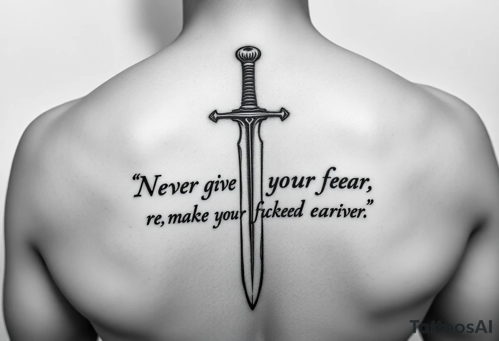 Using the abuse survivor mental health sword and the quote “Never give a man your fear, make the fucker earn it” tattoo idea