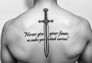 Using the abuse survivor mental health sword and the quote “Never give a man your fear, make the fucker earn it” tattoo idea