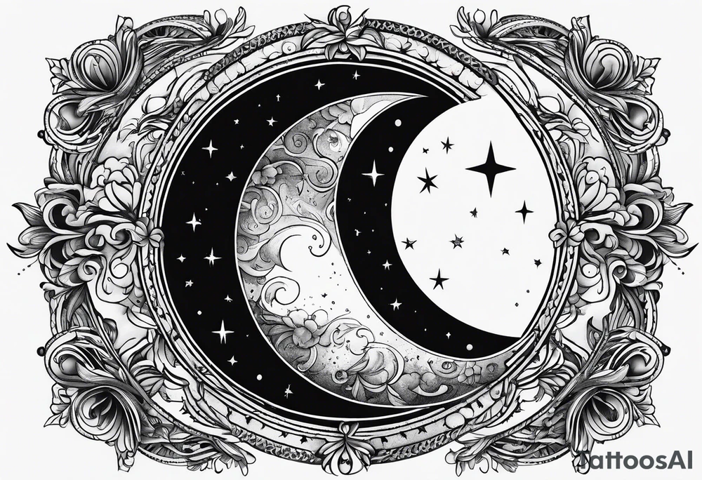 Waxing crescent moon covering half of the sun tattoo idea