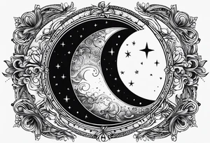 Waxing crescent moon covering half of the sun tattoo idea