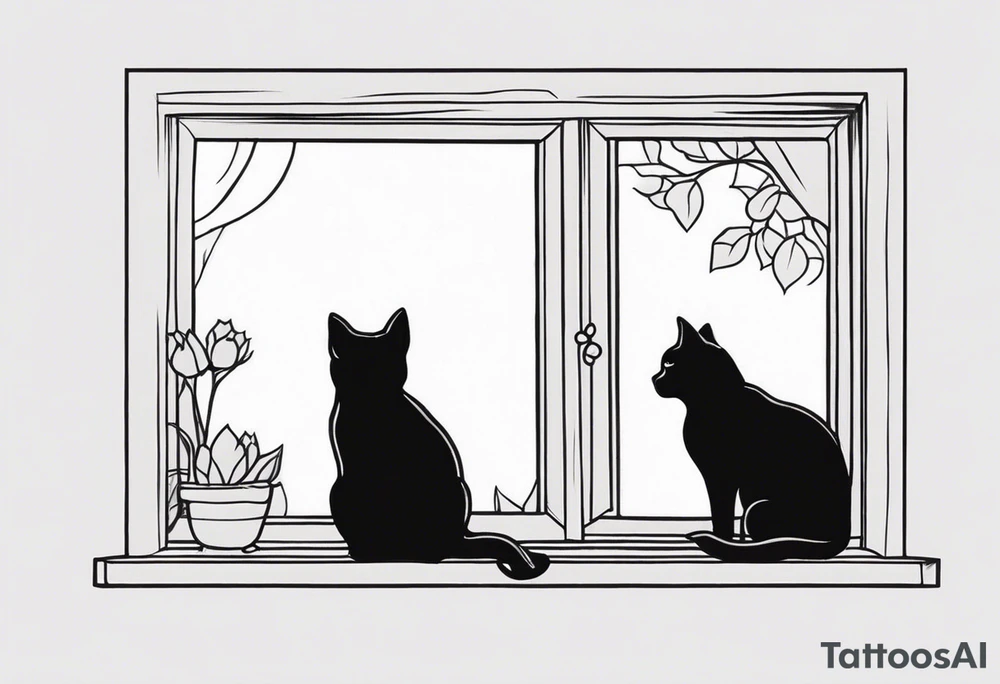 cat and small dog looking out window tattoo idea
