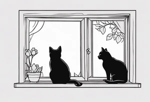 cat and small dog looking out window tattoo idea