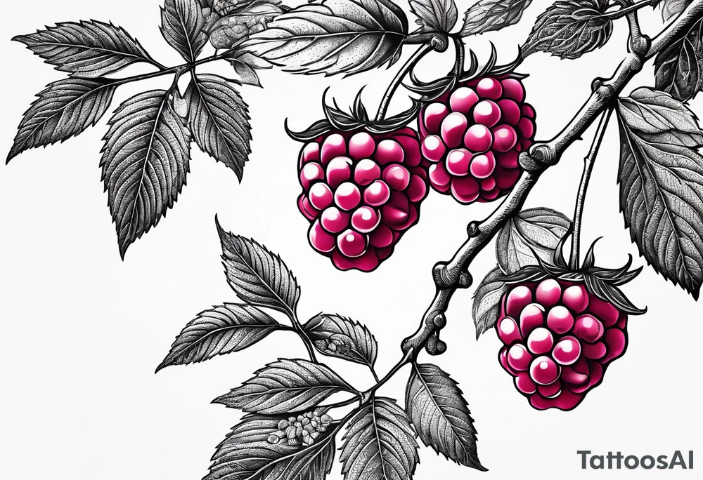 a long raspberry branch that focuses on line work. symbolizes making jam tattoo idea