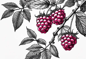 a long raspberry branch that focuses on line work. symbolizes making jam tattoo idea