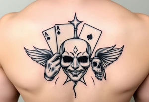 5 card hand,  Gemini twins, and a happy mask getting pulled off tattoo idea