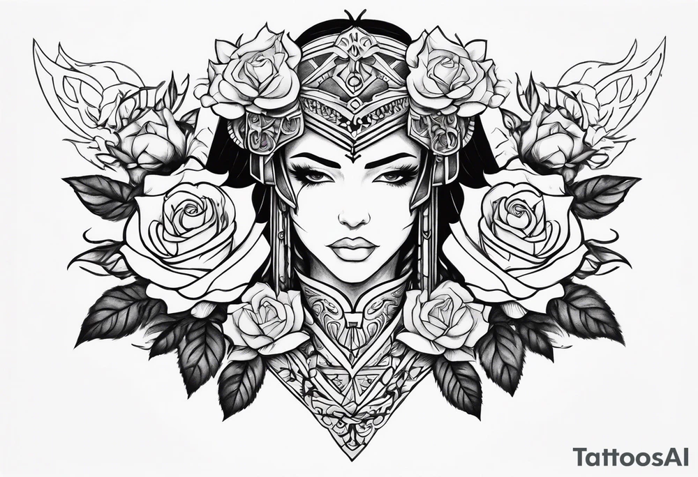 Warrior and roses tattoo idea