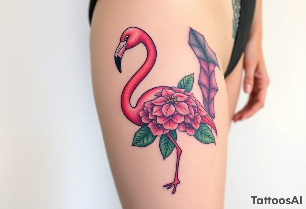 Flamingo made of hydrangea tattoo idea