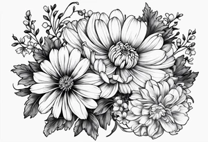 marigold, chrysanthemum, and 
narcissus side by side tattoo idea