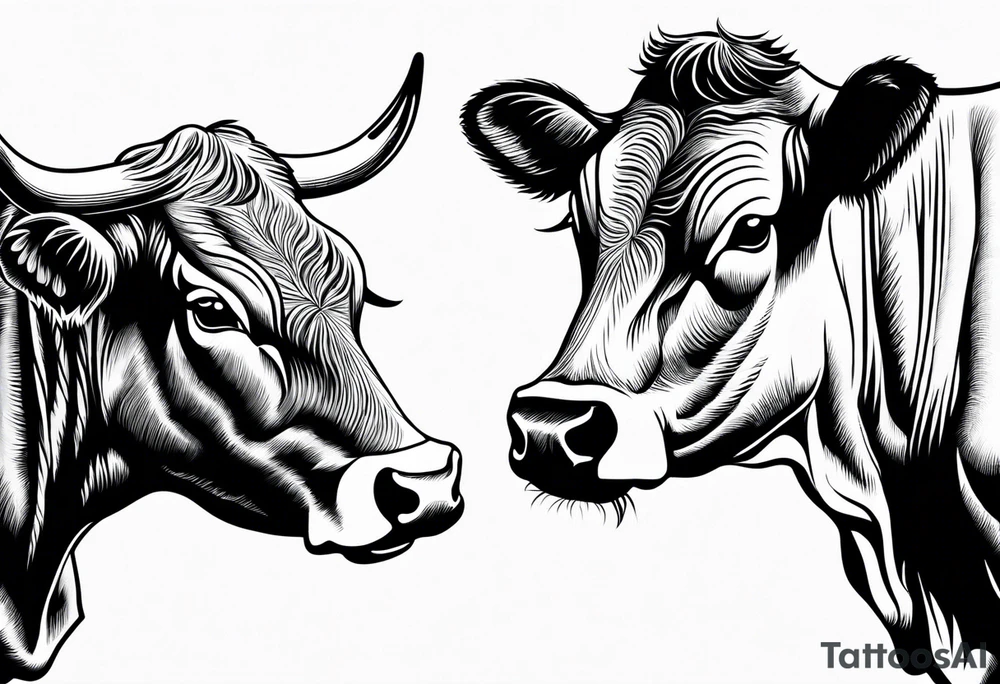 two cow fighting with each other tattoo idea