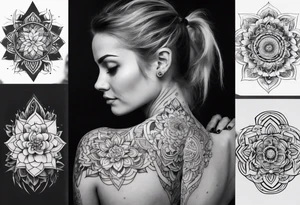 shoulder to elbow tattoo, with beautiful women and mandala tattoo idea