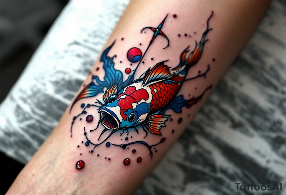 A koi-style carp with a Czech twist, featuring red, white, and blue accents inspired by the national flag. tattoo idea