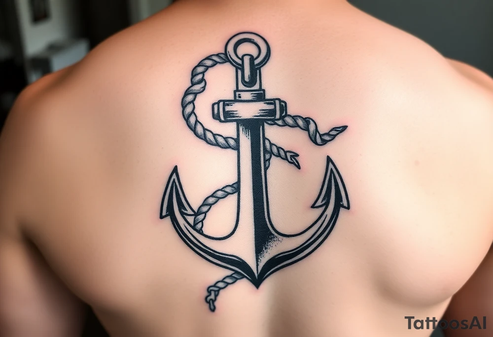 weathered anchor wrapped in nautical rope with sea waves tattoo idea